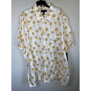 New Club Room Linen shirt button yellow Tropical Palm Trees Hawaiian classy XXL